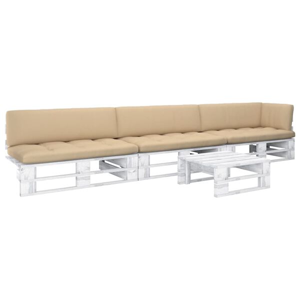 vidaXL 4-delige Loungeset pallet met kussens wit ge&iuml;mpregneerd hout