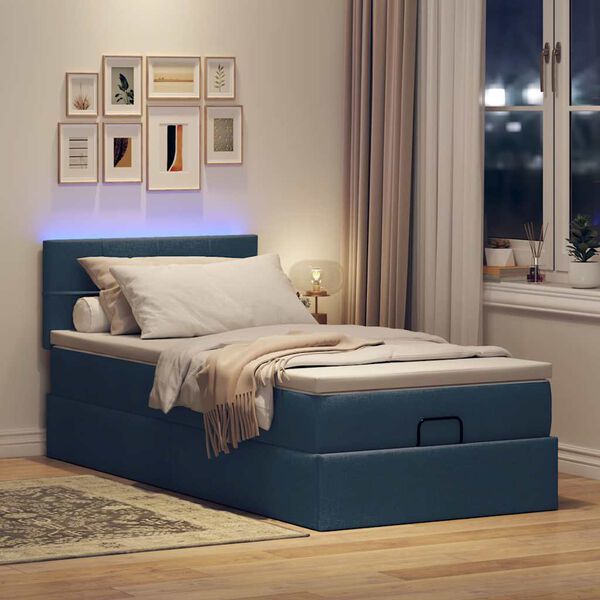 vidaXL Ottoman bed met matras en LED's 90x190cm stof blauw
