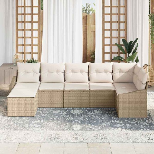 vidaXL Tuin Sofa Set met kussen 7 pcs Beige en Crème poly rattan