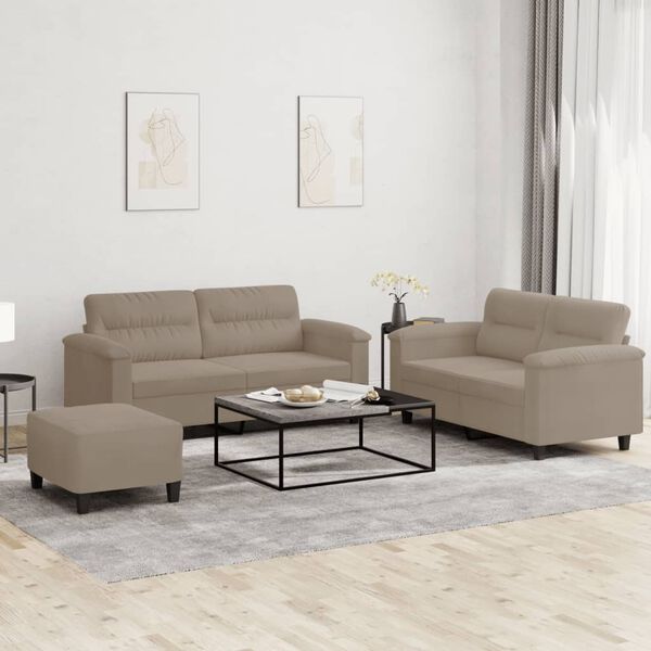 vidaXL 3-delige Loungeset met kussens microvezelstof taupe