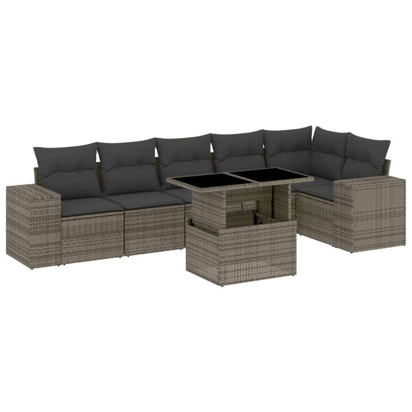vidaXL 7-delige Loungeset met kussens poly rattan grijs