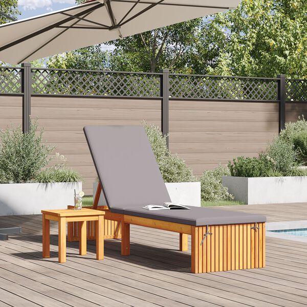 vidaXL Ligstoel met kussen Bruin 200 x 55 x 94cm Massief acaciahout