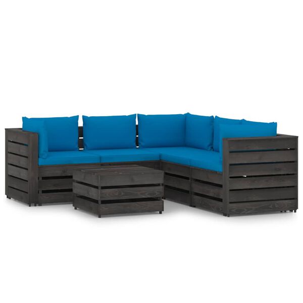 vidaXL 6-delige Loungeset met kussens grijs ge&iuml;mpregneerd hout