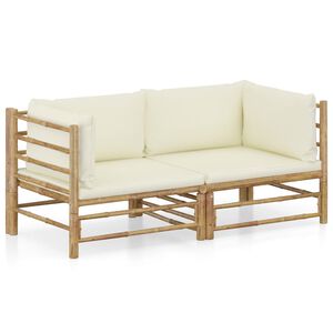 vidaXL 2-delige Loungeset met kussens bamboe cr&egrave;mewit