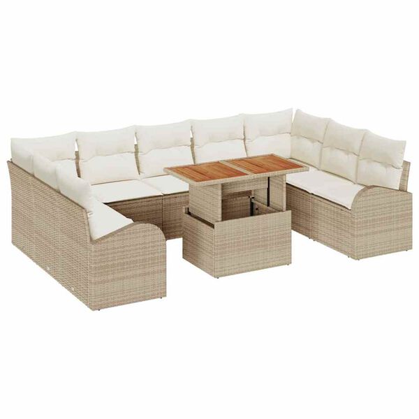 vidaXL Tuin Sofa Set met opslag 10 pcs Beige Poly riet