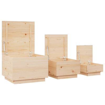 vidaXL Opbergboxen met deksels 3 st massief grenenhout