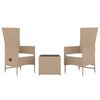 vidaXL 3-delige Loungeset poly rattan en staal beige