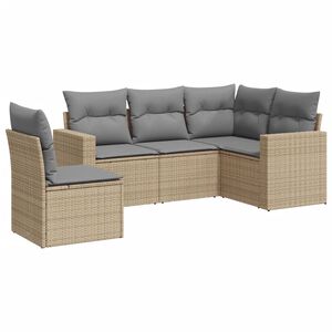 vidaXL 5-delige Loungeset met kussens poly rattan beige