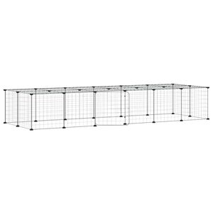 vidaXL Huisdierenkooi met deur 28 panelen 210x70x35 cm staal zwart