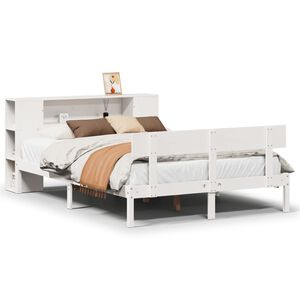 vidaXL Bed met boekenkast zonder matras grenenhout wit 135x190 cm