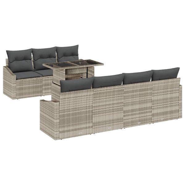 vidaXL Tuin Sofa Set met kussen 8 pcs Lichtgrijs poly rattan