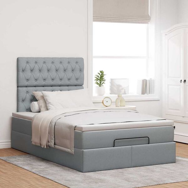 vidaXL Ottoman bed met matras en LED's 120x200cm stof lichtgrijs