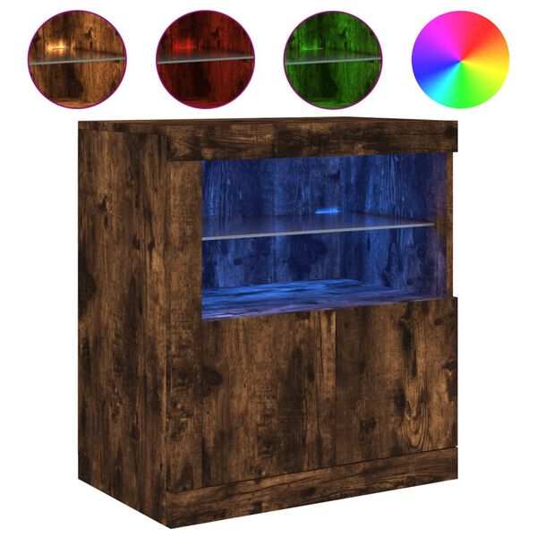 vidaXL Dressoir met LED-verlichting 60,5x37x67 cm gerookt eikenkleur
