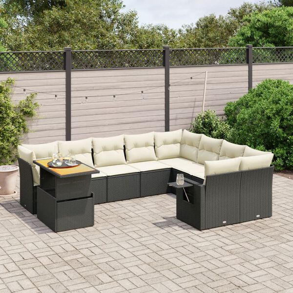 vidaXL 10-delige Loungeset met kussens poly rattan zwart