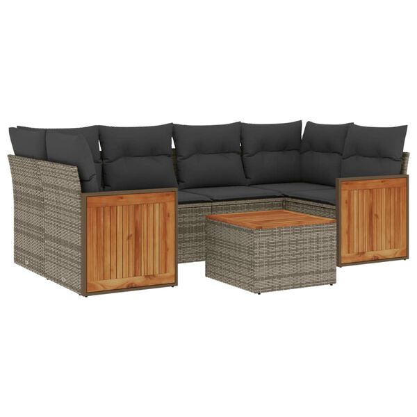 vidaXL 7-delige Loungeset met kussens poly rattan grijs
