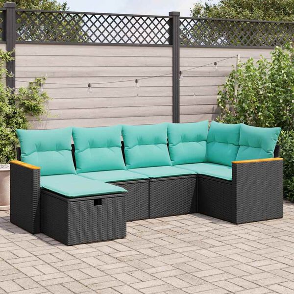 vidaXL 6-delige Loungeset met kussens poly rattan zwart