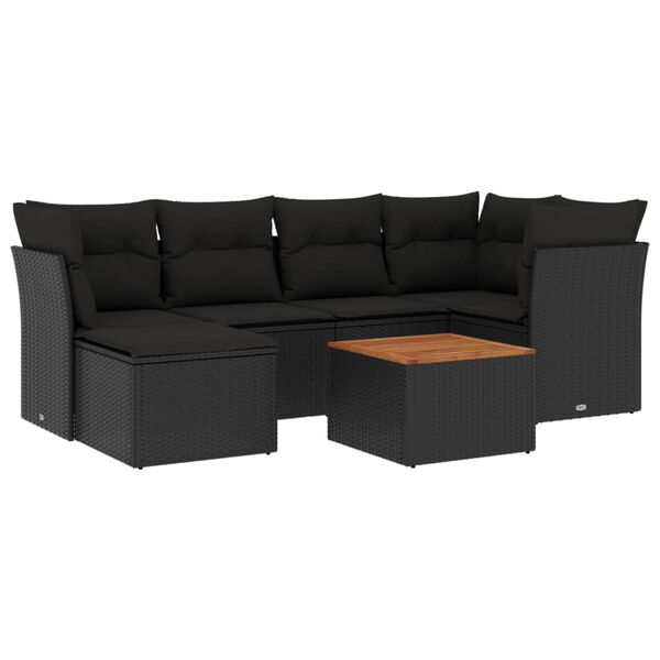 vidaXL 7-delige Loungeset met kussens poly rattan zwart