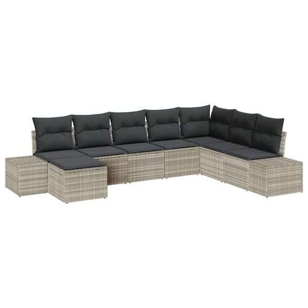 vidaXL Tuin Sofa Set met kussen 8 pcs Lichtgrijs poly rattan
