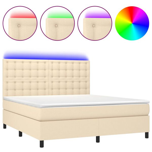 vidaXL Boxspring met matras en LED stof cr&egrave;mekleurig 180x200 cm