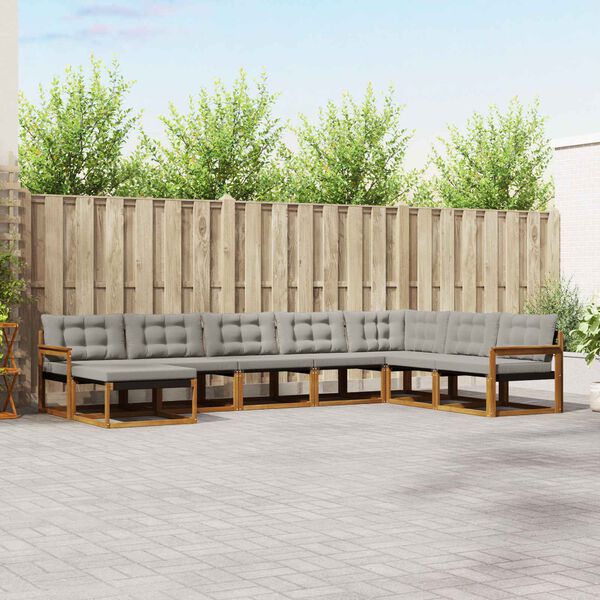 vidaXL Buiten bankenset met kussen 8 pcs Natuurlijk en Lichtgrijs