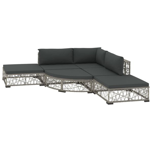 vidaXL 6-delige Loungeset met kussens poly rattan grijs