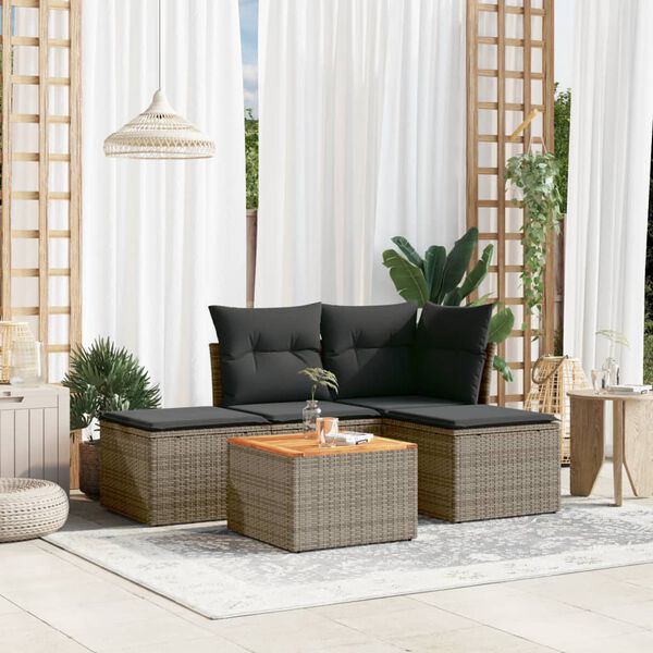 vidaXL 5-delige Loungeset met kussens poly rattan grijs