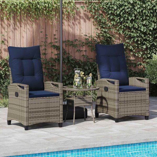vidaXL Tuinstoel 2 pcs grijs en marineblauw 56 x 60 x 112 cm