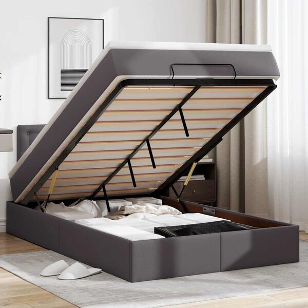 vidaXL Bed poef met matrassen en LED's 120x190cm kunstleer grijs