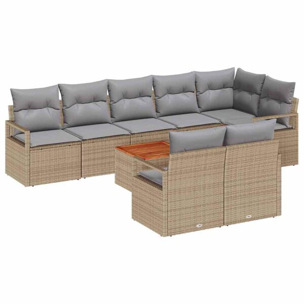 vidaXL Tuinbankenset met opslag 9 pcs Beige en Licht Grijs poly rattan