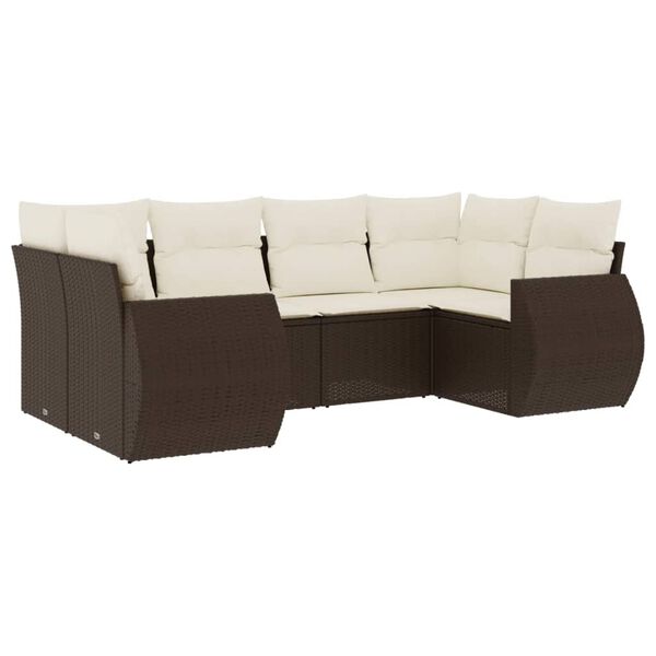 vidaXL 6-delige Loungeset met kussens poly rattan bruin