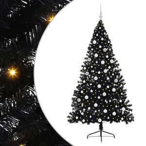 vidaXL Kunstmatig Voorverlicht Kerstboom met 300 LED Zwart 180 cm PVC