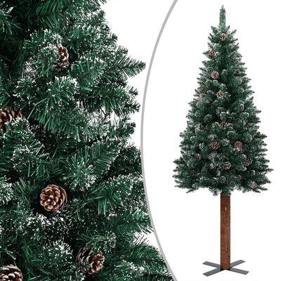 vidaXL Kerstboom met LED en hout en sneeuw smal 210 cm groen