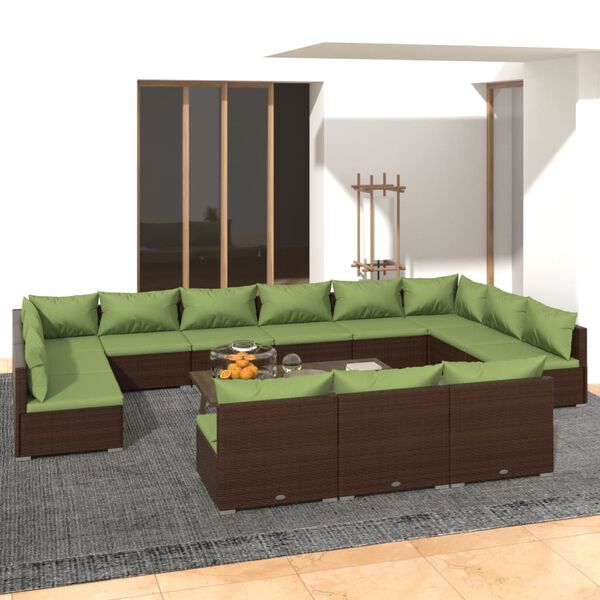 vidaXL 13-delige Loungeset met kussens poly rattan bruin