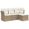 vidaXL 4-delige Loungeset met kussens poly rattan beige