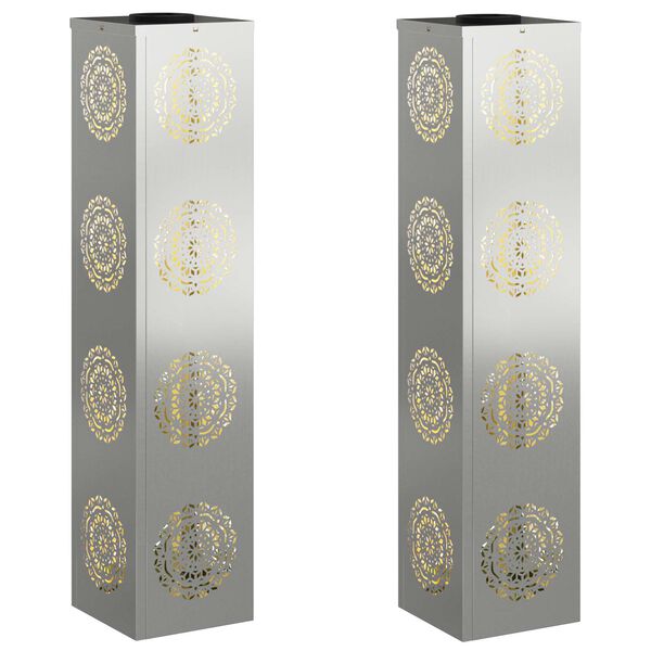 vidaXL Solar LED Pad Licht 2 pcs Zilver Gegalvaniseerd staal