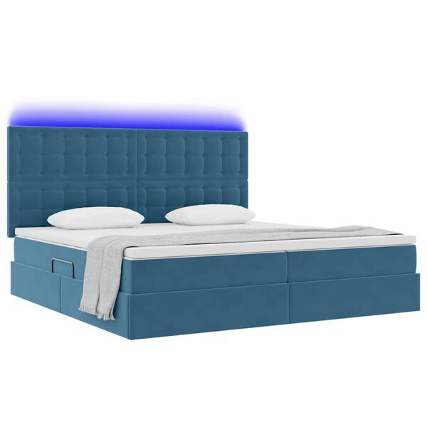 vidaXL Opbergbed met LED met matras Donkerblauw 200 x 200 cm Fluweel