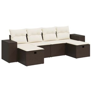 vidaXL 6-delige Loungeset met kussens poly rattan bruin