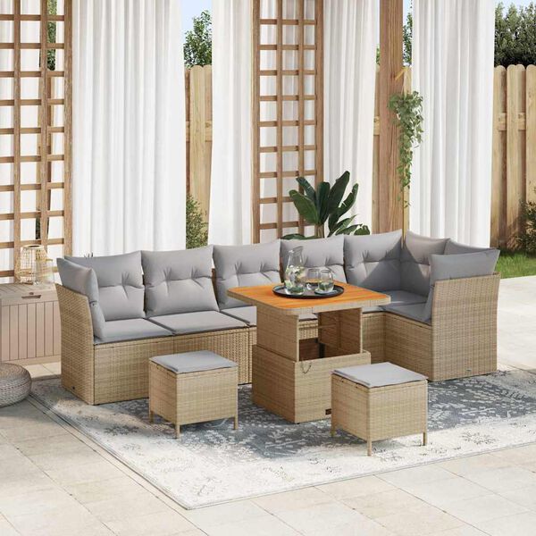 vidaXL Tuin Sofa Set 9 pcs beige en lichtgrijs 80 x 80 x 71 cm