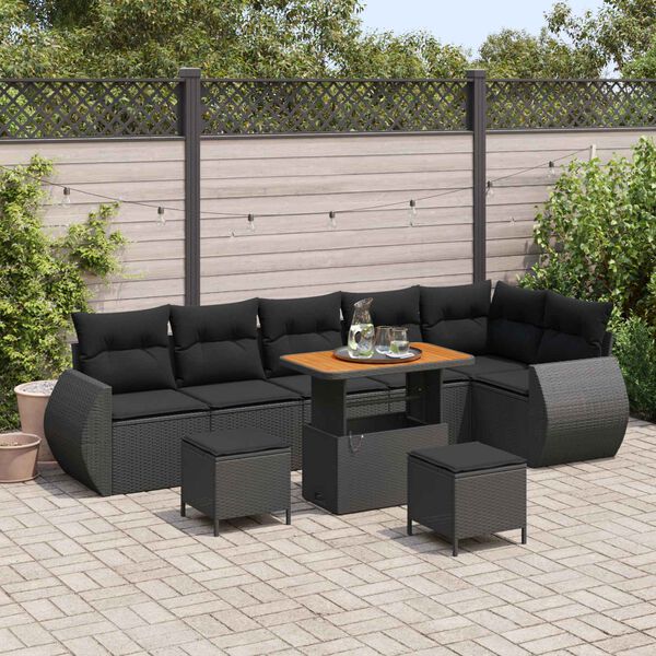 vidaXL Tuinbankenset 9 pcs Zwart poly rattan
