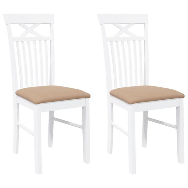 vidaXL Eetkamerstoelen met kussens 2 st massief hout rubber wit