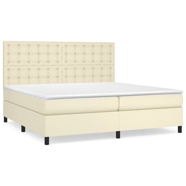 vidaXL Boxspring met matras kunstleer cr&egrave;mekleurig 200x200 cm
