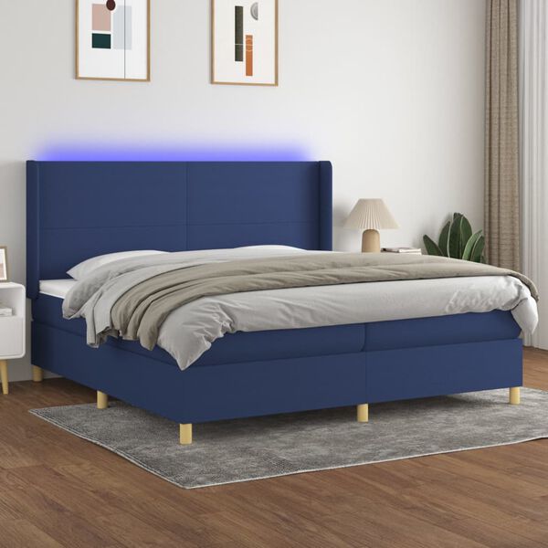 vidaXL Boxspring met matras en LED stof blauw 200x200 cm