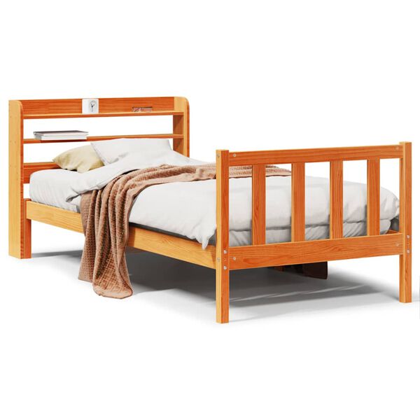 vidaXL Bedframe met hoofdbord massief grenenhout wasbruin 75x190 cm