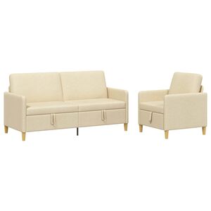 vidaXL Bankenset met opbergruimte 2 st Cr&egrave;mekleurig Polyester
