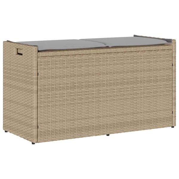 vidaXL Opbergbank met kussen voor buiten 100 cm poly rattan beige