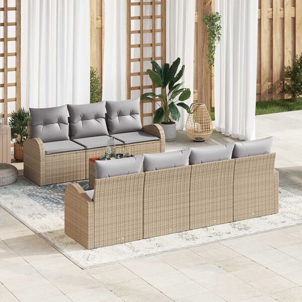 vidaXL Tuinbankenset met kussen 8 pcs Beige poly rattan