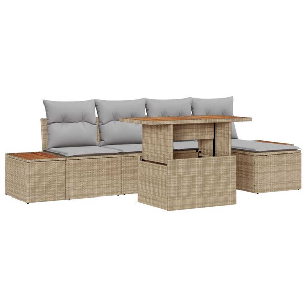 vidaXL Tuin Eetset met kussen 6 pcs Beige en Grijs