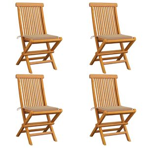 vidaXL Opklapbare stoelen met beige kussens, 4 stuks, massief teakhout