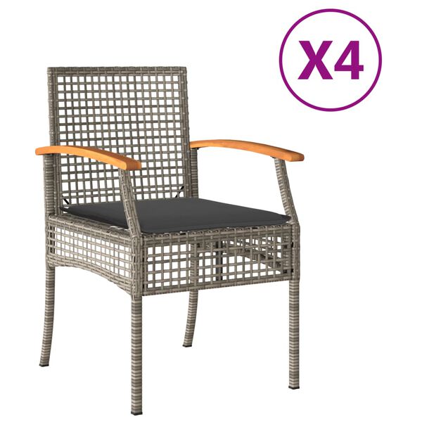 vidaXL Tuinstoelen 4 st met kussens poly rattan en acaciahout grijs
