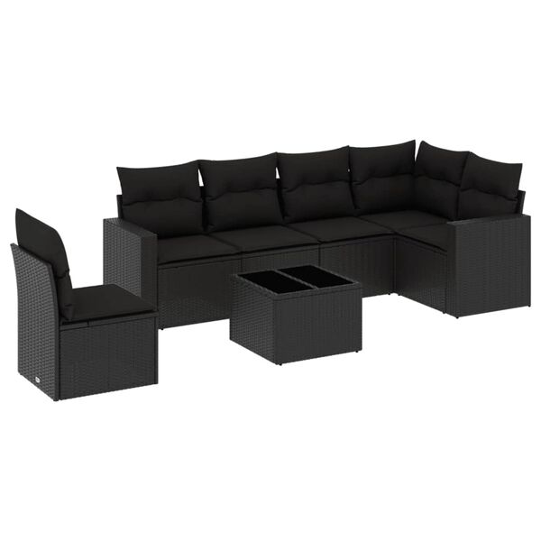 vidaXL 7-delige Loungeset met kussens poly rattan zwart